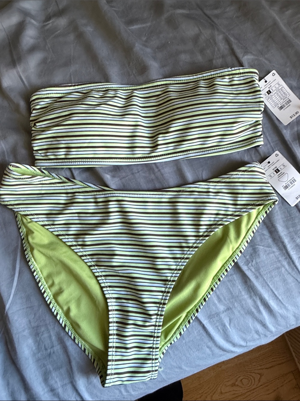 Ardene Lime Striped Bandeau Bikini Set